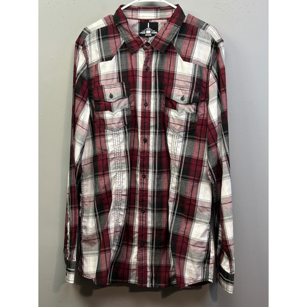 Jeans by Buffalo Shirt Mens XXL Wine Windsor Plaid Western Button Up NEW
